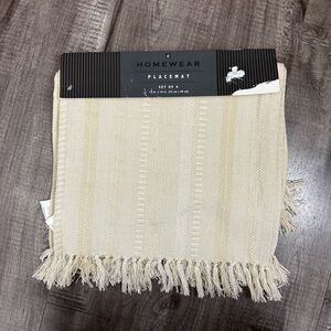 Homewear Set of 4 Placemats Cream Striped Fringe 13 in. X 19 in. NWT